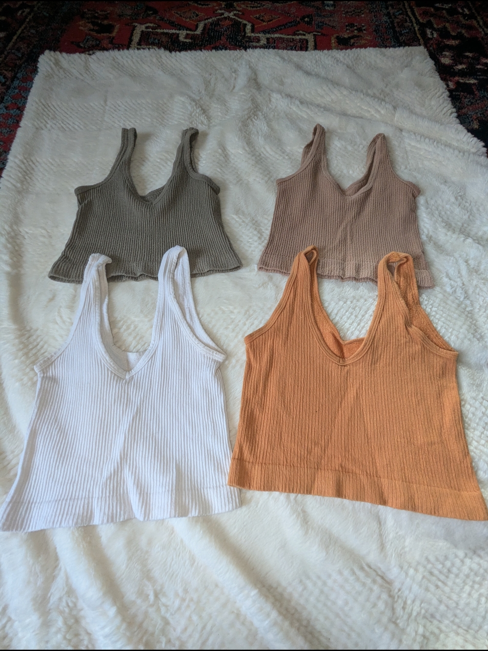 Urban Outfitters Ribbed V-Neck Tank Tops - White, Olive, Taupe, Orange - Picture 1 of 3